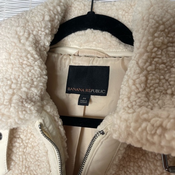 Banana Republic Sherpa Bomber Jacket Cream Size M - Picture 7 of 8
